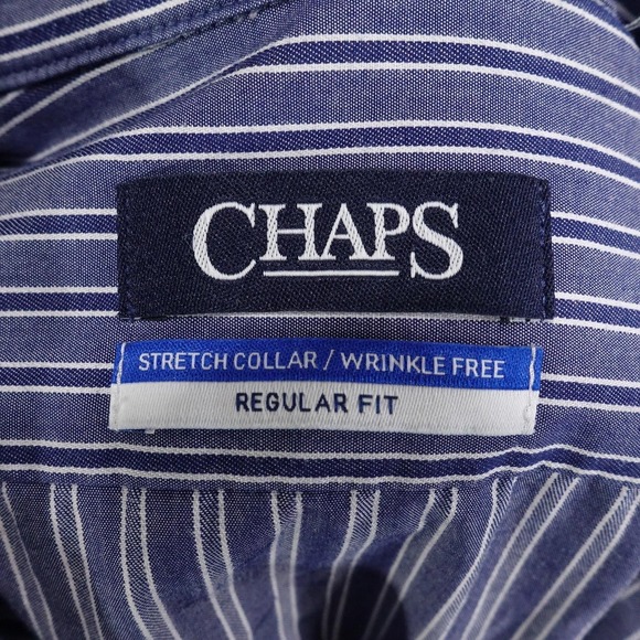 Chaps Dress Shirt Mens 17 34/35 Blue Striped Regular Fit Wrinkle Resistant - Picture 6 of 9